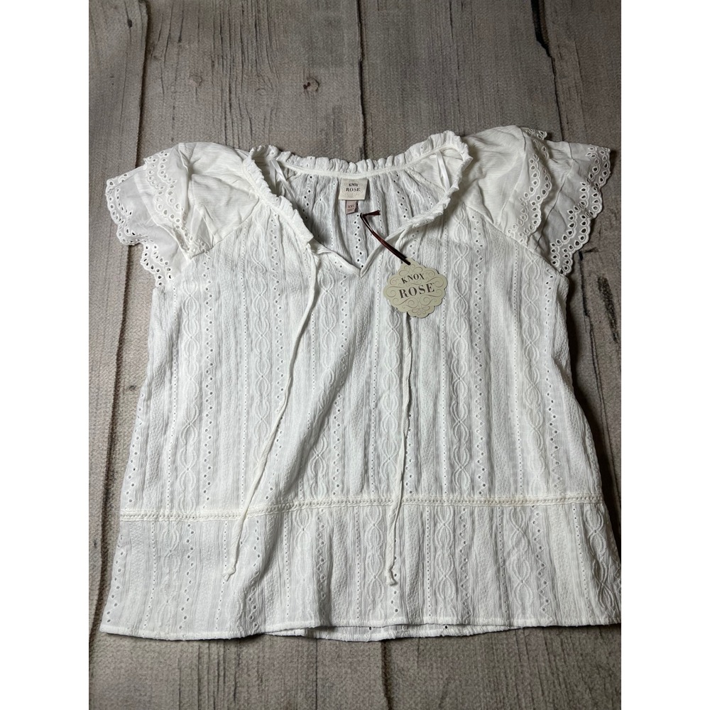 Knox Rose Eyelet Blouse Womens XXL White Boho Cottagecore Peasant Top NWT